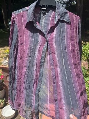 Studio 1940 Vintage Iridescent Lavender and Gray Sheer Blouse, Size XL